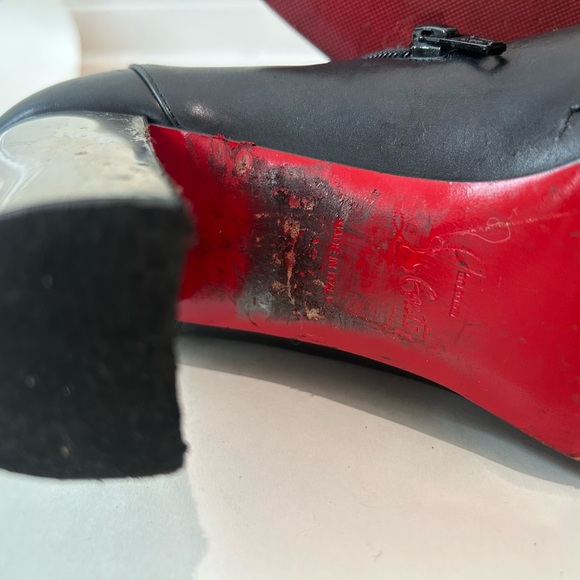 Christian Louboutin Black Leather Ankle Boots with Silver Cap Toe & Heel - Picture 10 of 16